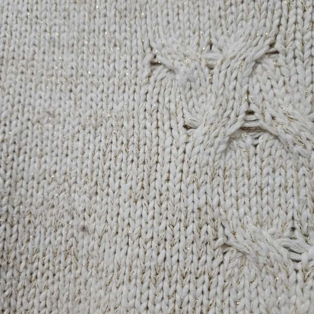 Coldwater Creek Cream Gold Metallic Cable Knit Turtleneck‎ Sweater Rabbit Hair M